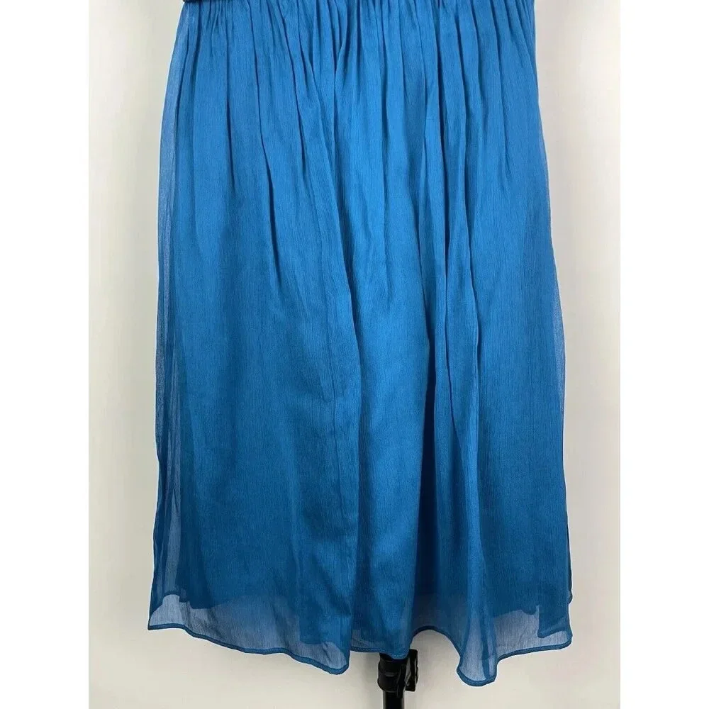 J. Crew Blue 100% Silk Crinkle Chiffon Flowy Strapless Mini‎ Dress Size 0P